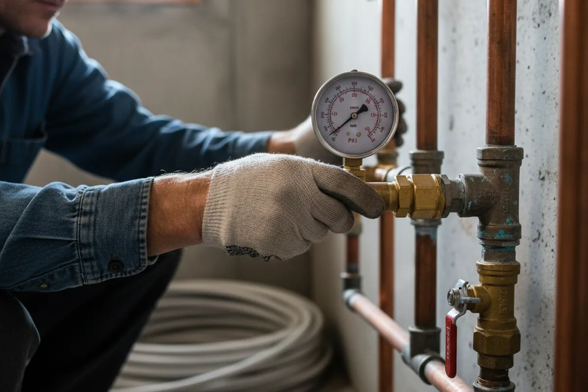 Pressure testing a repaired line during Water Line Repair in Edison